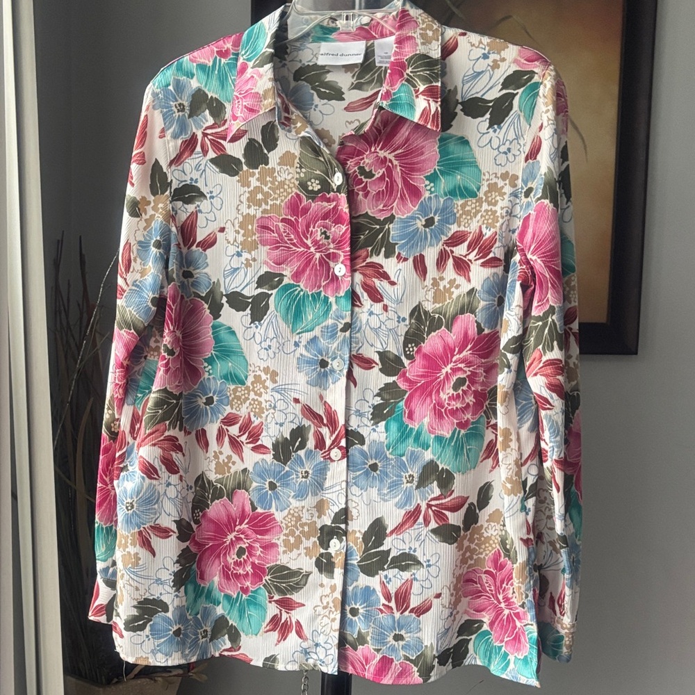 Alfred Dunner Floral Button-Down Shirt - Pink, Blue, Green size 12